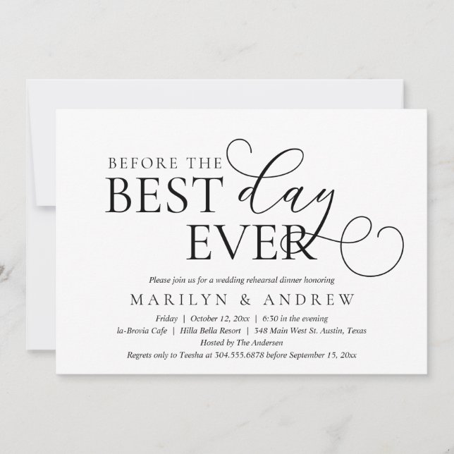 Invitación Antes del mejor día de la historia, Boda ensayó la (Anverso)