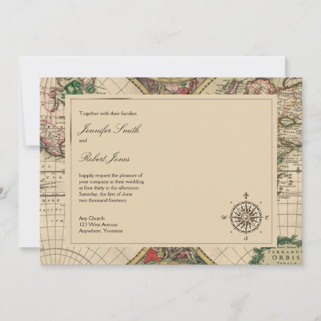 Invitación antigua de la boda del mapa de Viejo (Anverso)