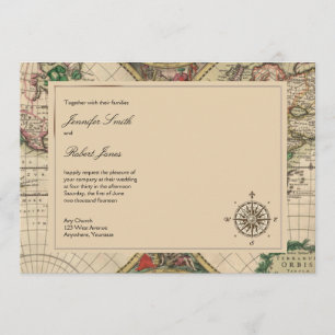 Invitación antigua de la boda del mapa de Viejo