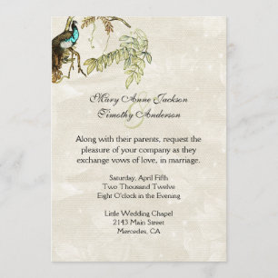 Invitación antigua de la boda del Peafowl de la