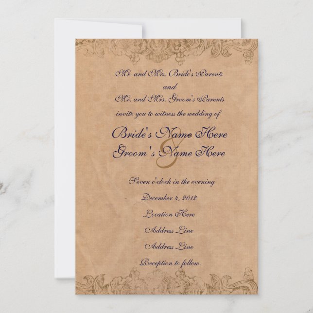 Invitación antigua de la boda del pergamino de la (Anverso)