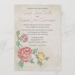 Invitación antigua de la boda del punto de cruz