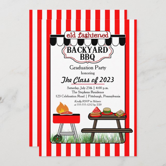 Invitación Antigua fiesta de graduación de barbacoa en el pat (Anverso / Reverso)