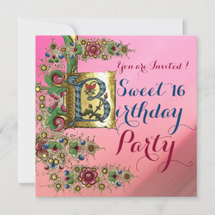 INVITACIÓN ANTIGUA FLORAL GOLD PINK SWEET 16 FIESTA DE CUMPLE