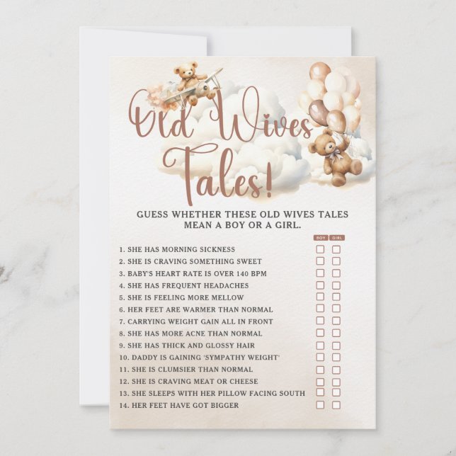 Invitación ANTIGUAS ESPOSAS CUENTAN A Baby Shower Game Cute B (Anverso)