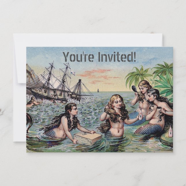 Invitación Antigüedad de Sirena Mágica Océano Náutico (Anverso)
