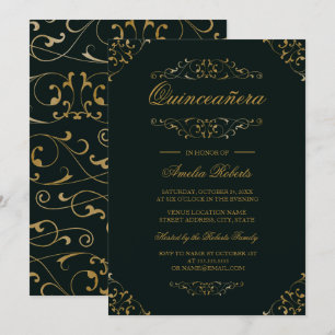 Invitación Antigüedad Esmeralda Dorada Quinceañera
