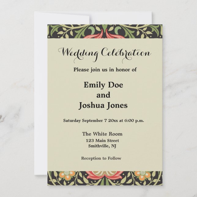 Invitación Antigüedad floral persa William Morris (Anverso)