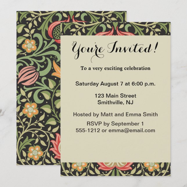Invitación Antigüedad floral persa William Morris (Anverso / Reverso)