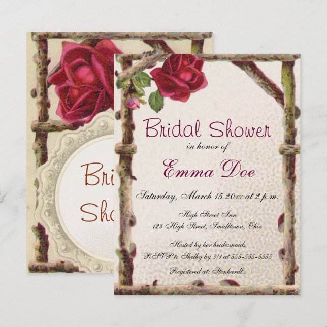 Invitación Antigüedad victoriana antigua rosa rústica (Anverso / Reverso)