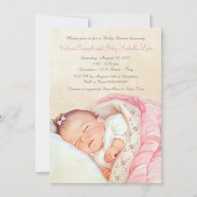 Invitación Antigüedades para Baby Shower de Niña (Anverso)