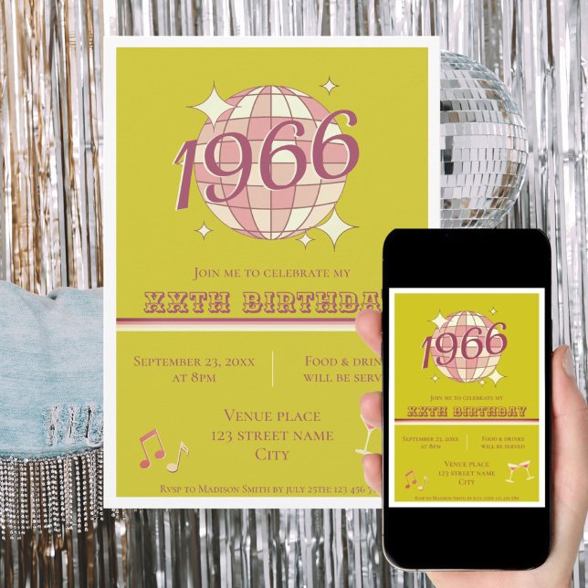 Invitación Antiguo 1966 cumpleaños 60 retro verde (Subido por el creador)