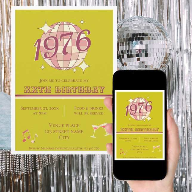 Invitación Antiguo 1976 cumpleaños 50 retro verde (Subido por el creador)