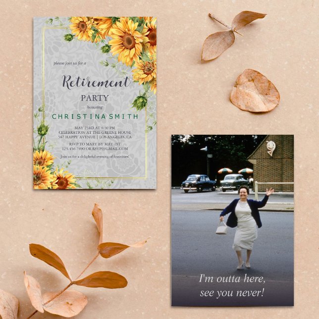 Invitación Antiguo acuarela Jubilación de girasol Idea Fiesta (Antique Watercolor Sunflower Retirement Party Idea)