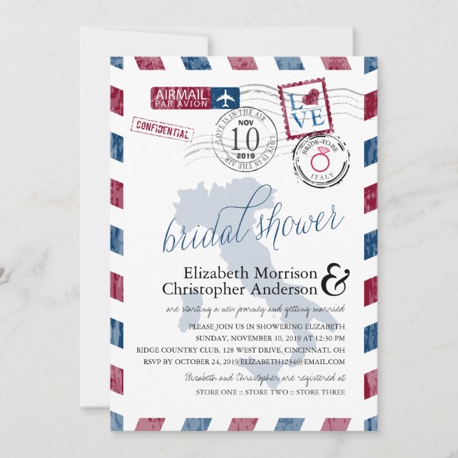 Invitación Antiguo Airmail Italia | Bridal Shower (Anverso)