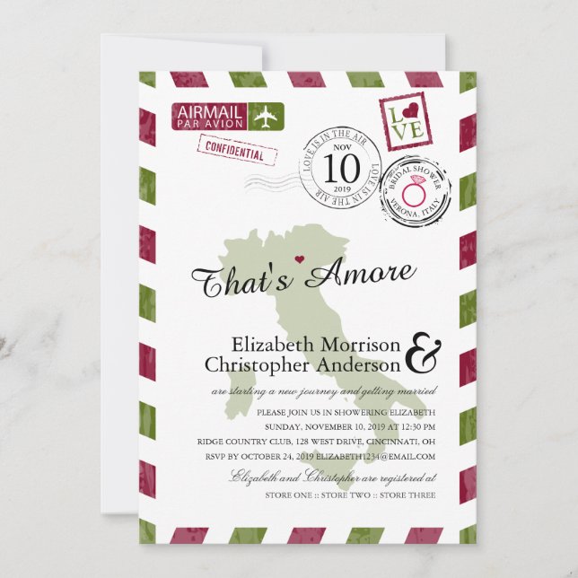 Invitación Antiguo Airmail Verona Italia | Bridal Shower (Anverso)