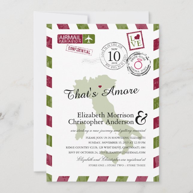 Invitación Antiguo Airmail Verona Italia | Bridal Shower (Anverso)