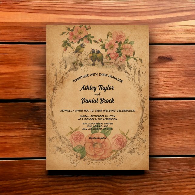 Invitación Antiguo antiguo Boda romántico romántico de la vie (Subido por el creador)