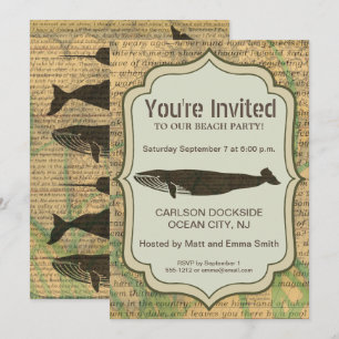 Invitación Antiguo Ballena Náutico Vintage Océano Vida Marin