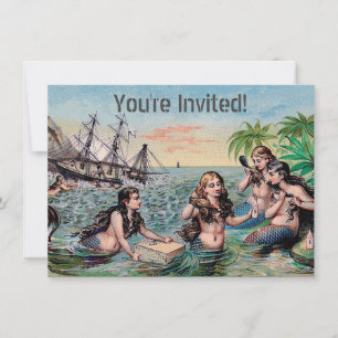 Invitación Antiguo barco del tesoro de sirenas victorianas vi