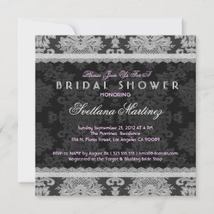 Invitación Antiguo blanco y gris tradicional de encaje floral