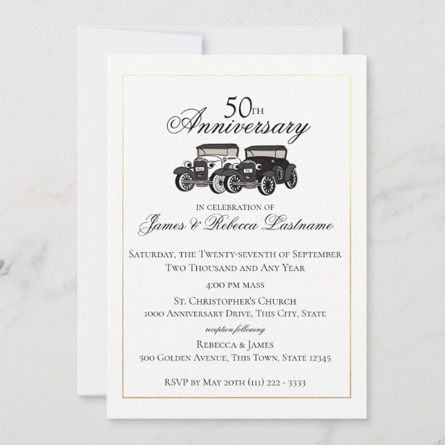 Invitación Antiguo Boda de coches (Anverso)