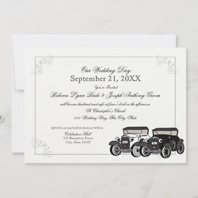 Invitación Antiguo Boda de coches (Anverso)