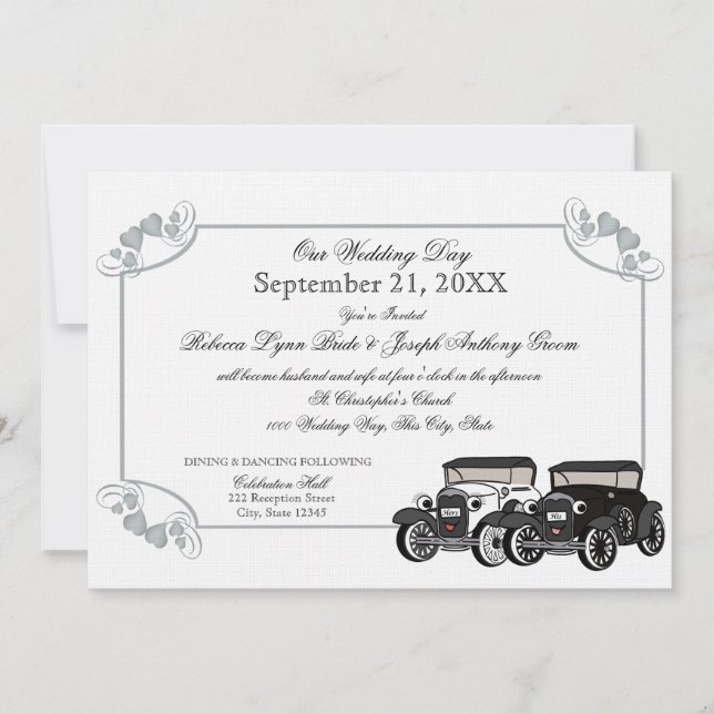 Invitación Antiguo Boda de coches (Anverso)
