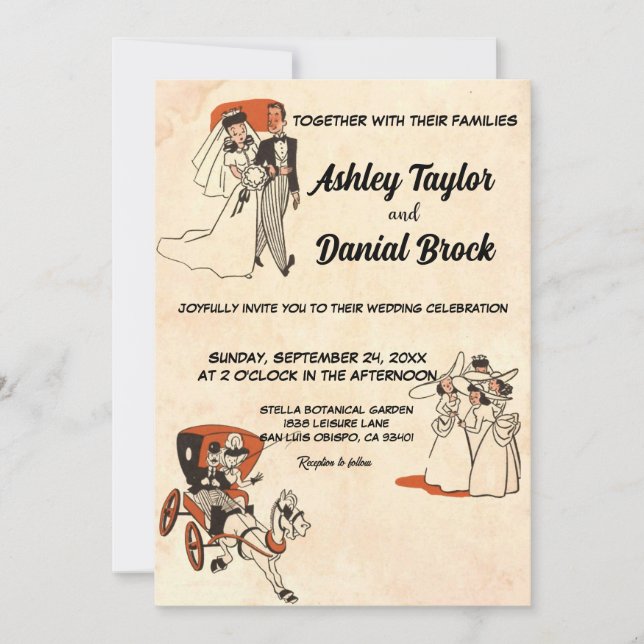 Invitación Antiguo Boda de estilo rústico de los años 50 con  (Anverso)