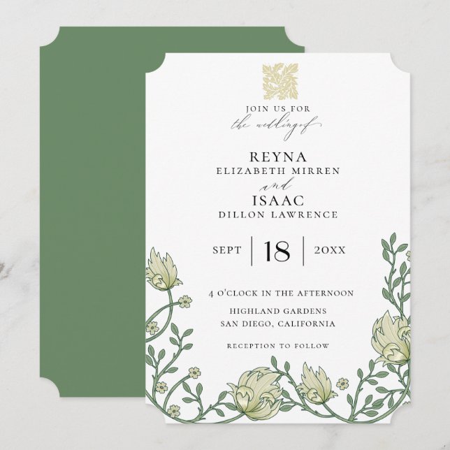 Invitación Antiguo Boda de hiedra inglesa (Anverso / Reverso)