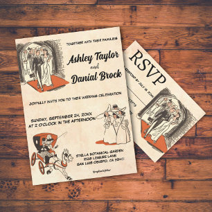 Invitación Antiguo Boda de historietas de los años 50 retro v