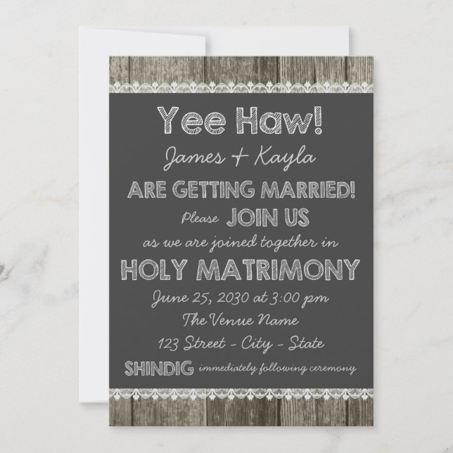 Invitación Antiguo Boda de tablero de anuncios para el camisó (Anverso)
