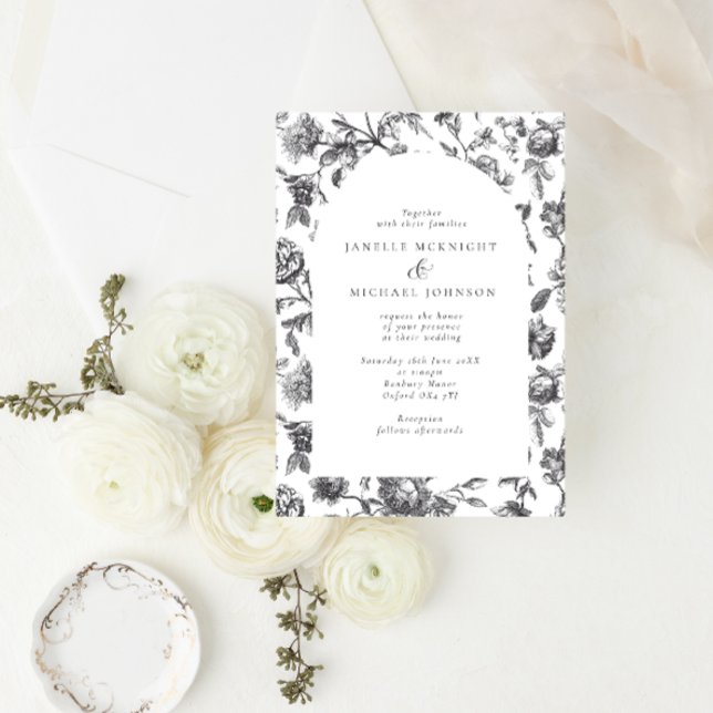 Invitación Antiguo Boda del arco de toallas florales en blanc (Subido por el creador)