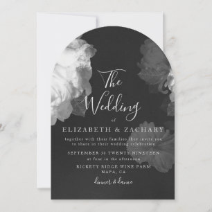 Invitación Antiguo Boda floral romántico vintage de B&W