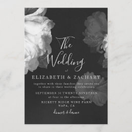 Invitación Antiguo Boda floral romántico vintage de B&W