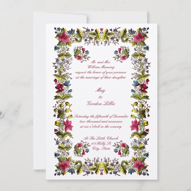 Invitación Antiguo Boda fronterizo floral de la era georgiana (Anverso)
