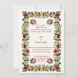 Invitación Antiguo Boda fronterizo floral de la era georgiana
