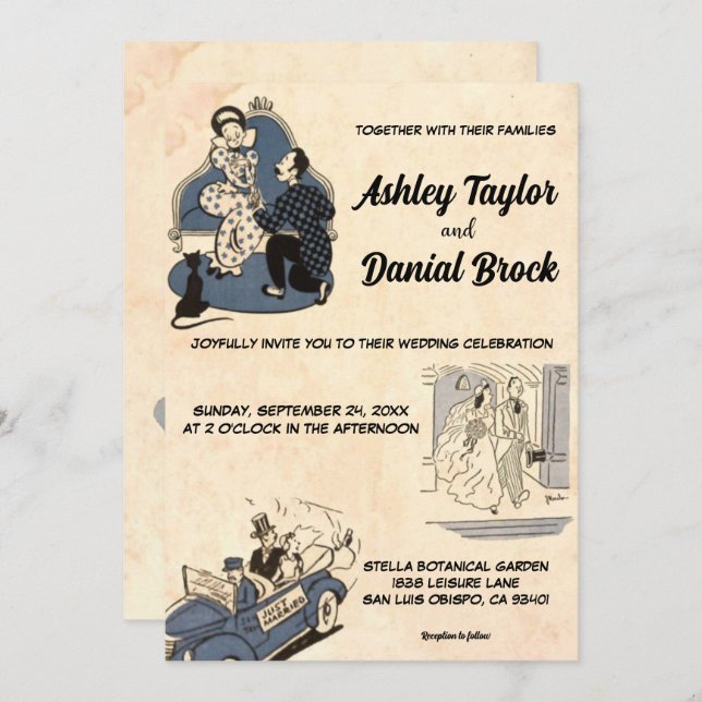 Invitación Antiguo Boda romántico clásico antiguo de la época (Anverso / Reverso)