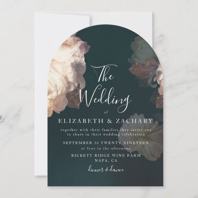 Invitación Antiguo Boda romántico de arco floral (Anverso)