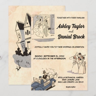Invitación Antiguo Boda romántico moderno de estilo retro vin