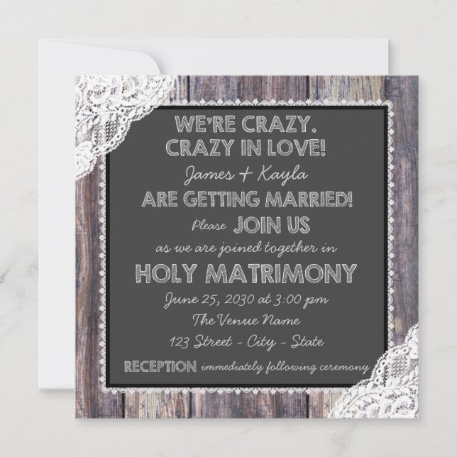 Invitación Antiguo Boda Rústico de Chalkboard (Anverso)