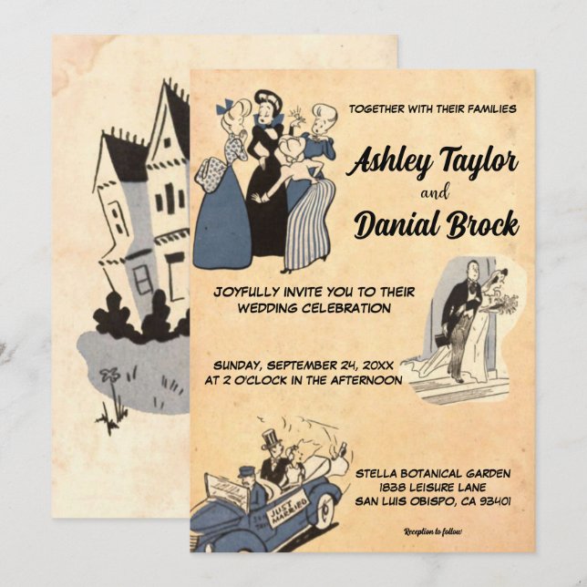 Invitación Antiguo Boda Rústico Moderno De Estilo Antiguo (Anverso / Reverso)