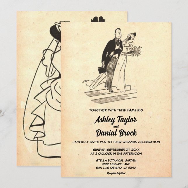 Invitación Antiguo Boda Rústico Rústico Moderno De Estilo Ant (Anverso / Reverso)