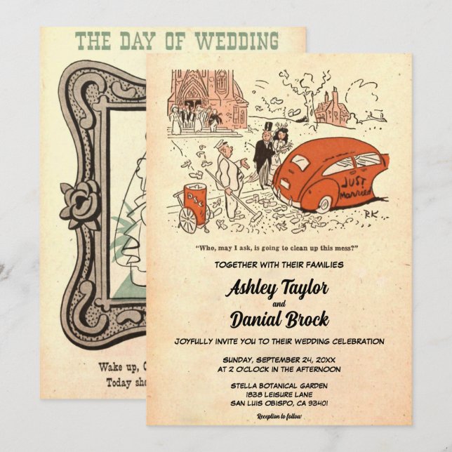 Invitación Antiguo Cómico De Vintage Boda Sarcástico (Anverso / Reverso)
