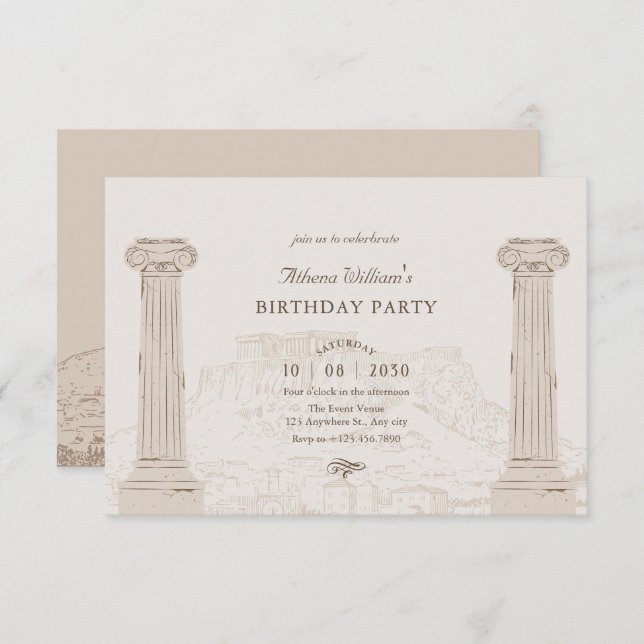 Invitación Antiguo cumpleaños de arquitectura marrón (Anverso / Reverso)