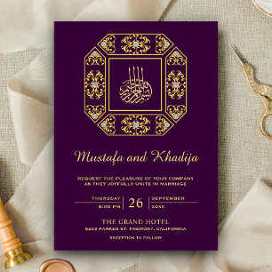 Invitación Antiguo Damasco Dorado Ornate Bodas Islámicas Púrp