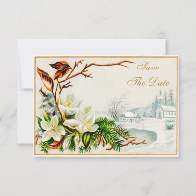 Invitación Antiguo Estilo de Invierno de Iglesia y (Anverso)