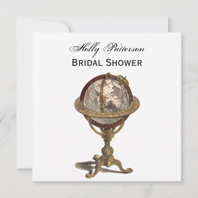 Invitación Antiguo Globe White BG SQ Bridal Shower (Anverso)