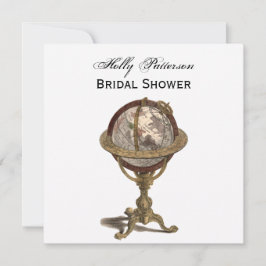 Invitación Antiguo Globe White BG SQ Bridal Shower
