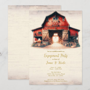 Invitación Antiguo granero rojo Fiesta de compromiso rústica 